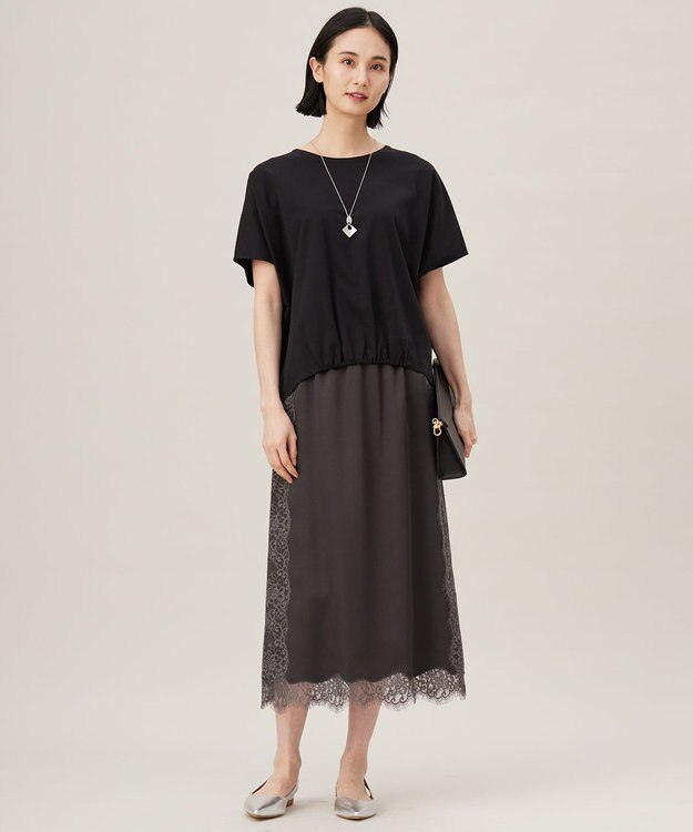 自由区 【洗える】サテンレース スカート バーント×バーント