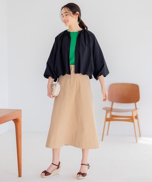 組曲 【洗える】サッカーストレッチ ブルゾン ブラック系