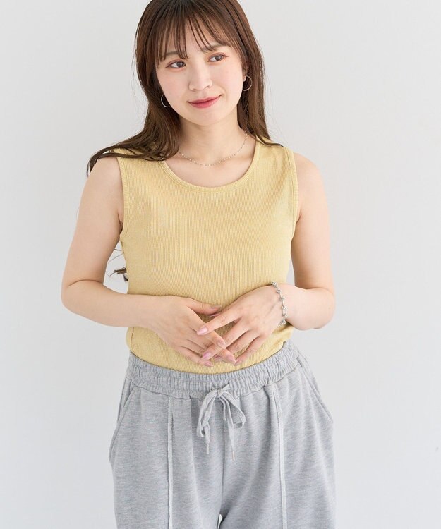 Green Parks ・Ｐｅｔｉｔ　Ｆｌｅｕｒ　ラメリブタンクトップ Yellow