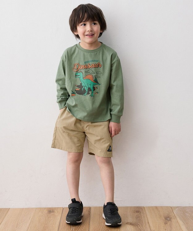 ANY KIDS 恐竜プリント 長袖Tシャツ カーキ（スピノサウルス）