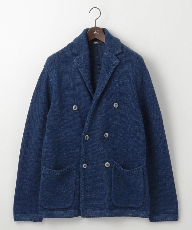JOSEPH ABBOUD 【キングサイズ・イタリア糸使用】コットンリリヤーン ニット ジャケット ダルブルー系