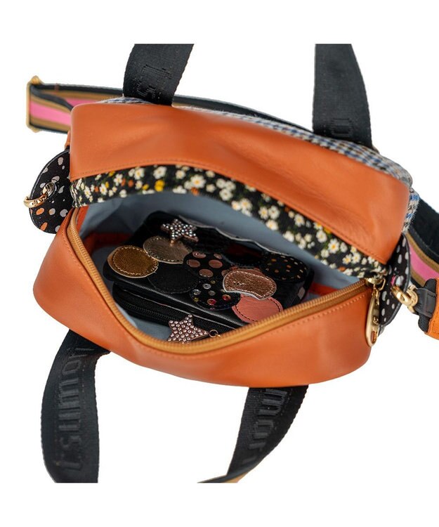 tsumori chisato CARRY マルチチェック 2way ミニボストン ハンドバッグ ショルダーバッグ ブルー