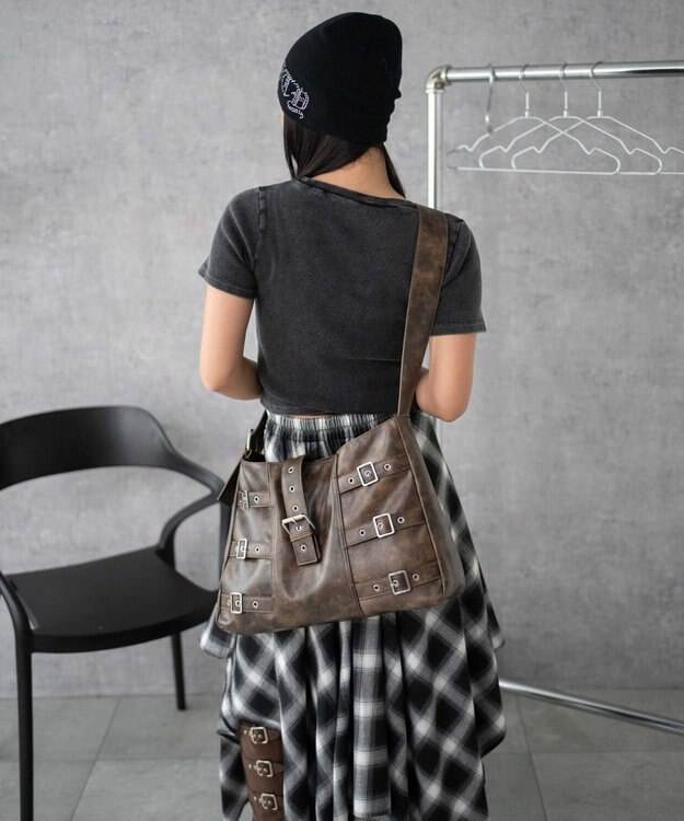 WEGO ベルトデザインBIGショルダー ブラウン