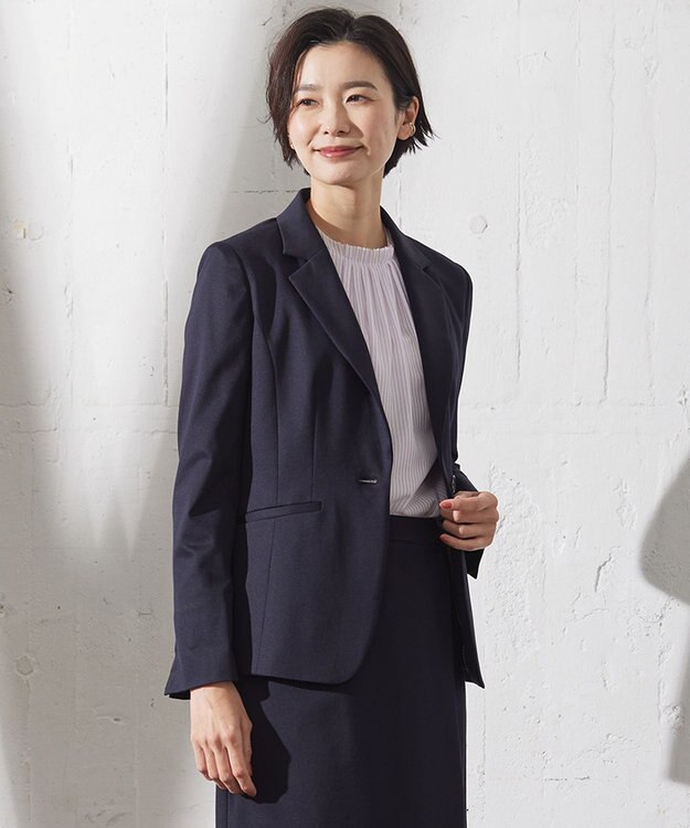 J.PRESS LADIES 【セットアップ対応・洗える・抗菌防臭】T/Cポンチ テーラード ジャケット ネイビー系