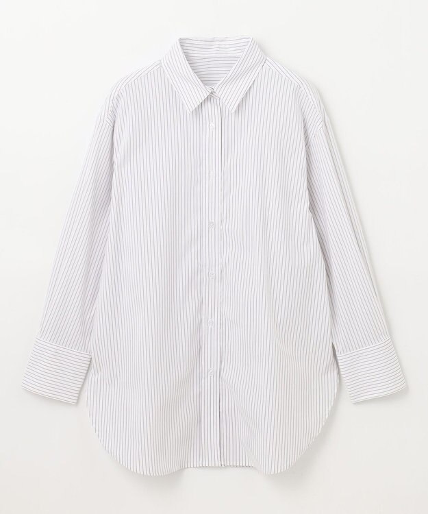 ANY L 【洗濯機可能/接触冷感/UVケア】カラーストライプシャツ グレーロンスト