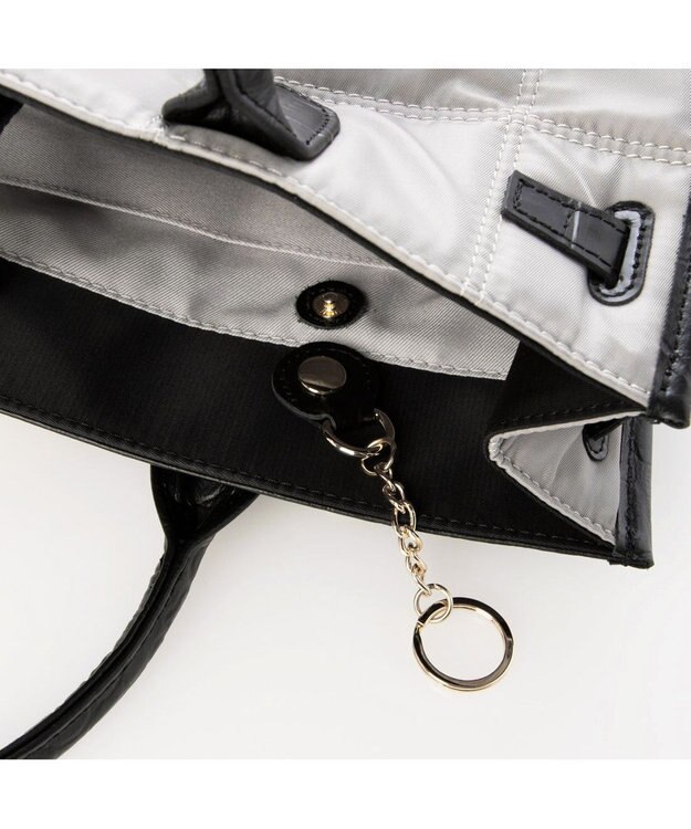 UNBILLION 【テレビ ドラマ着用アイテム】ペルケ perche / ナイロンキルト×クロコ型押し牛革A42wayトートバッグ ライトグレー