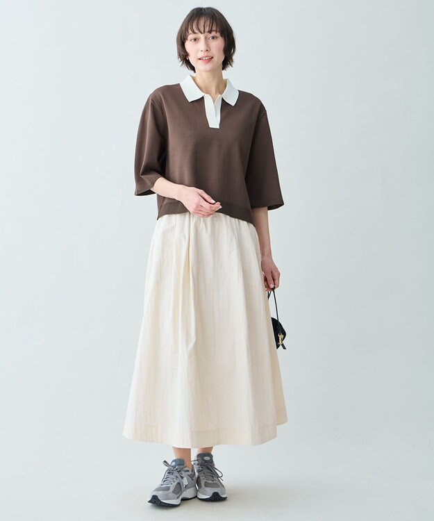 ANY L 【2SET】バイカラーポロニット×スカートセット ブラウン×エクリュ