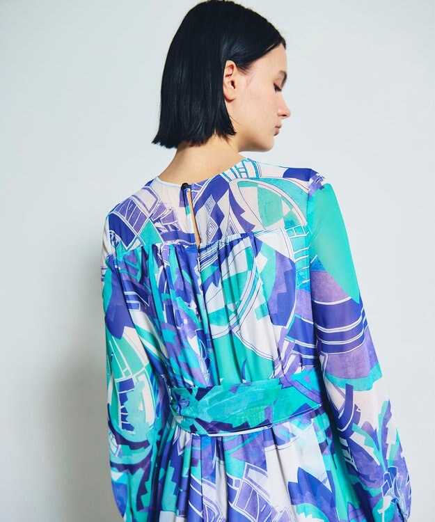 GRACE CONTINENTAL アールデコリゾートプリントワンピース ブルー