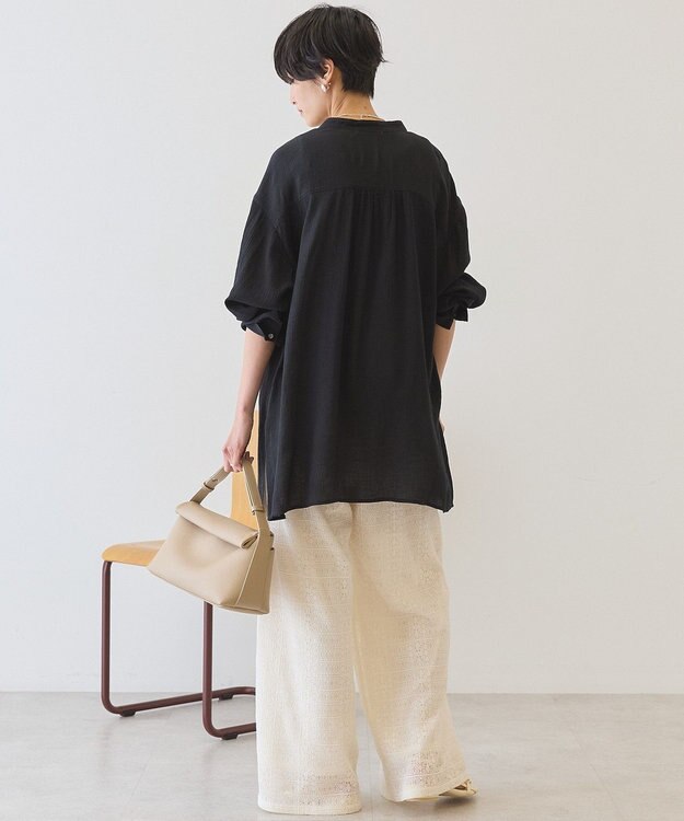 AMERICAN HOLIC 楊柳バンドカラーシャツ Black