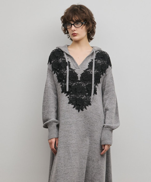 GRACE CONTINENTAL ケミカルレースニットワンピース グレー