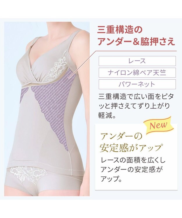 BRADELIS New York 【BRADELIS NewYork peace】綿混キャッチャーカップレースブラキャミ25 ノンワイヤー 補正下着 補整 カップ付き ブラトップ ボディシェイパー グレージュ