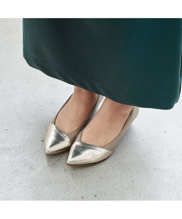 MODE ET JACOMO <MODE ET JACOMO>ポインテッドウェッジソールパンプス ベージュコンビ