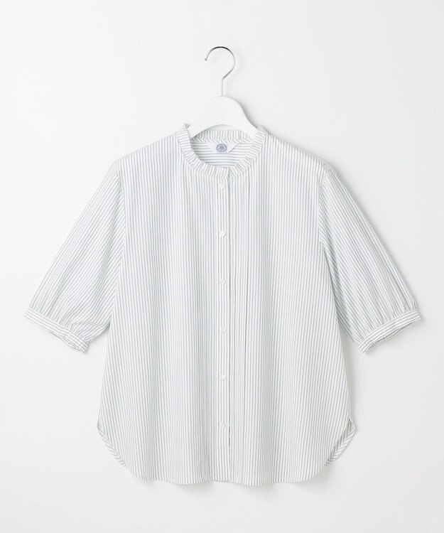 J.PRESS LADIES 【一枚で着映え】ソフトストライプ フリル襟 ブラウス ホワイトストライプ系