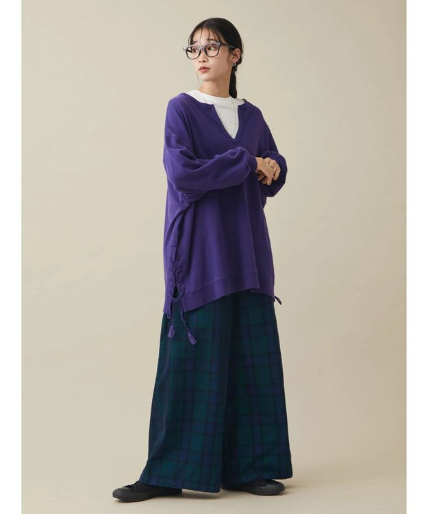 CRAFT STANDARD BOUTIQUE コーデュロイワイドイージーパンツ Check Navy