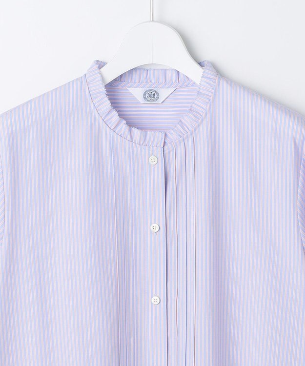 J.PRESS LADIES 【一枚で着映え】ソフトストライプ フリル襟 ブラウス サックスブルーストライプ系