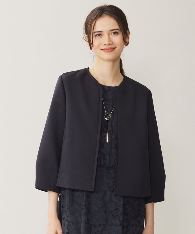 自由区 S 【洗える】グログランパフスリーブ ジャケット ダークネイビー