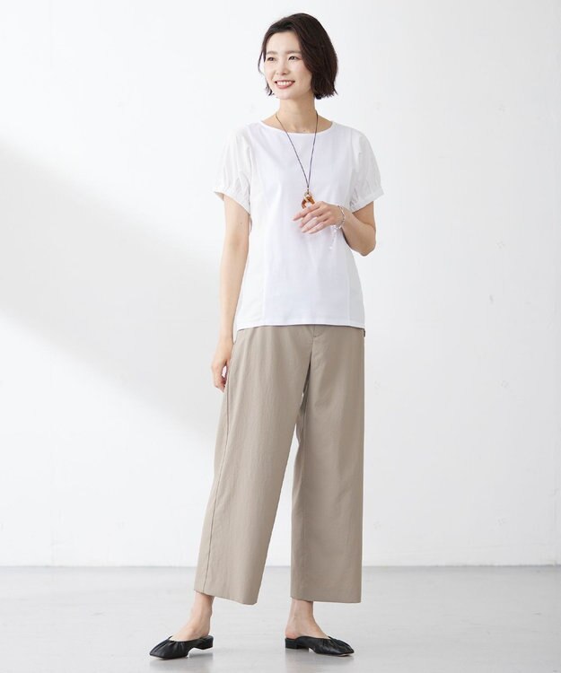 J.PRESS LADIES 【接触冷感・吸水速乾】MULTI EFFECT JERSEY フレンチスリーブ ドルマン カットソー ホワイト系