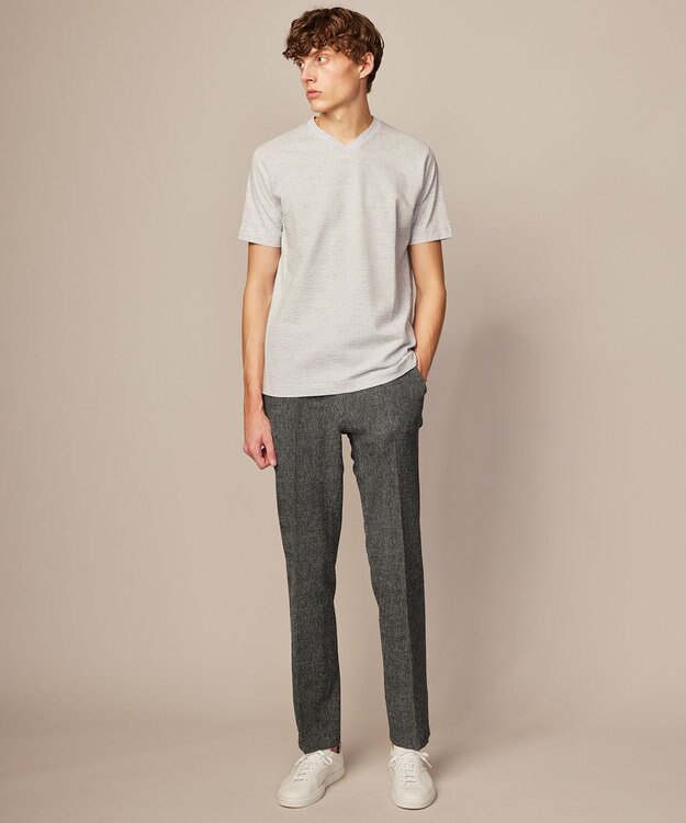 JOSEPH ABBOUD 【オリジナルオーガニックコットン使用】JOE COTTONサッカー Vネック Tシャツ ライトグレー系7