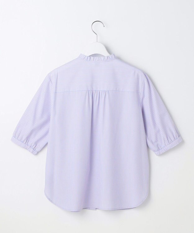 J.PRESS LADIES 【一枚で着映え】ソフトストライプ フリル襟 ブラウス サックスブルーストライプ系