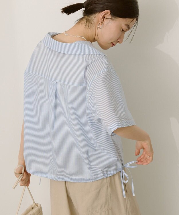 AMERICAN HOLIC T/Rキュプラ ドロストヘムシャツ Stripe Sax