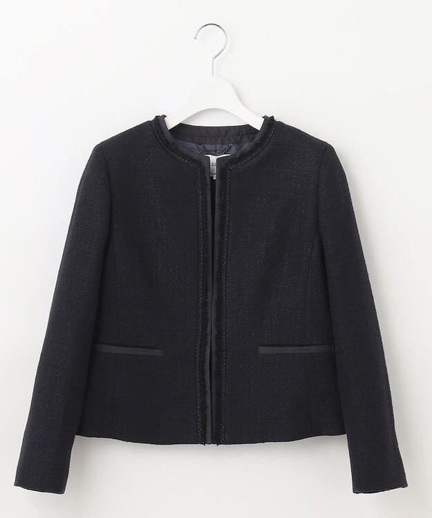 23区 S 【セットアップ対応】ライトシャインツイード ノーカラー ジャケット ネイビー系