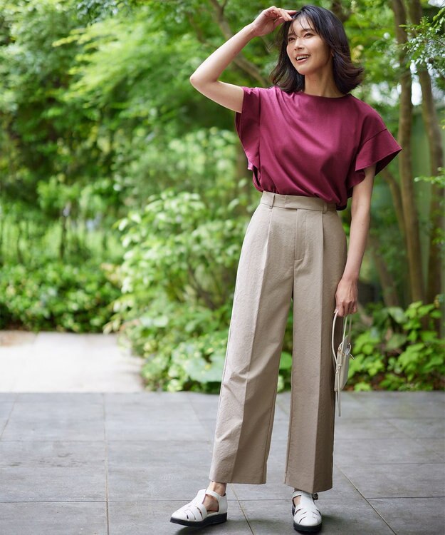 ANY 【接触冷感/UVケア/シワになりにくい】フレアスリーブ TブラウスⅡ ローズ