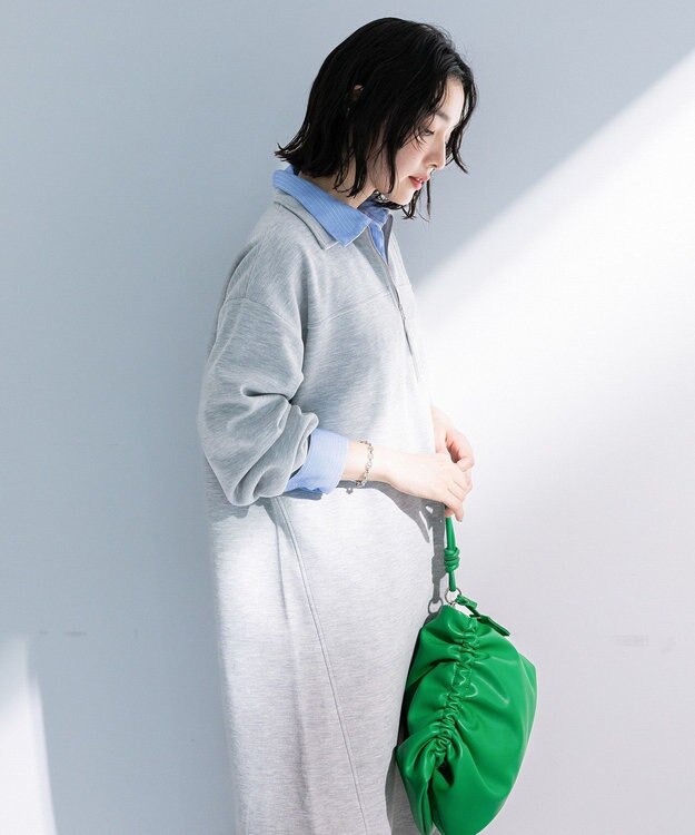 Green Parks ポロ衿ハーフＺＩＰカットワンピース Gray Mixture