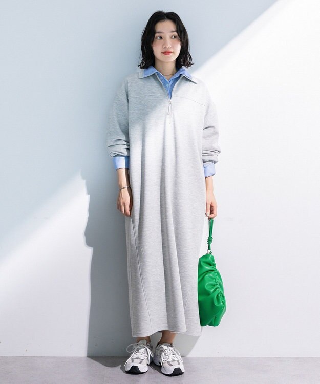 Green Parks ポロ衿ハーフＺＩＰカットワンピース Gray Mixture