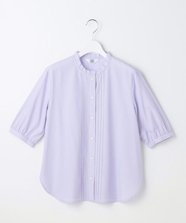 J.PRESS LADIES 【一枚で着映え】ソフトストライプ フリル襟 ブラウス サックスブルーストライプ系