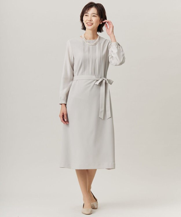 J.PRESS LADIES 【洗える】ノルディス2wayジョーゼット タックディテール ワンピース ベージュ系