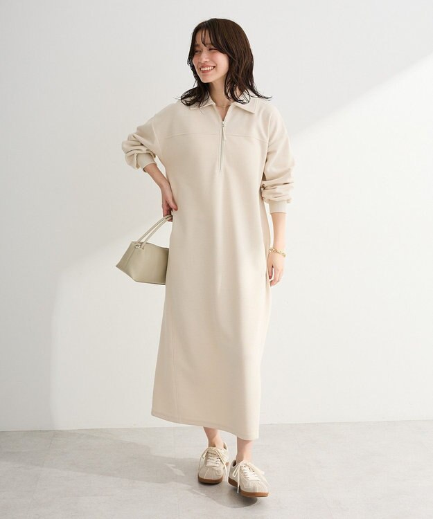 Green Parks ポロ衿ハーフＺＩＰカットワンピース Ivory