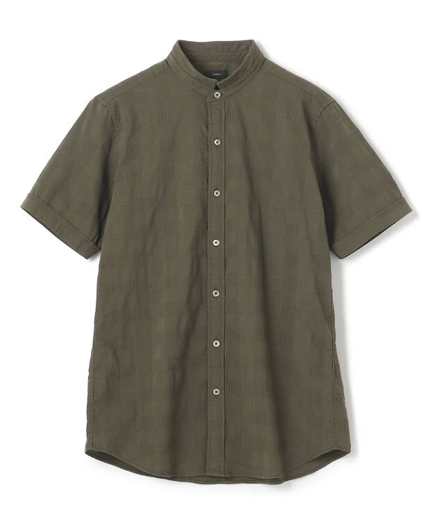 JOSEPH HOMME ドビーチェックストレッチ　ウイングカラー半袖シャツ カーキ系