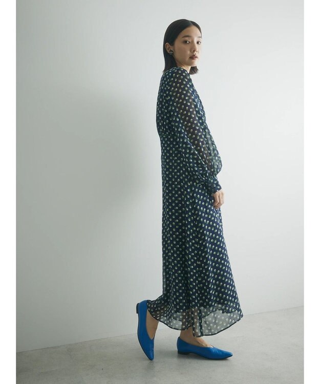 Green Parks armonia．ドットプリントパイピングワンピース Navy