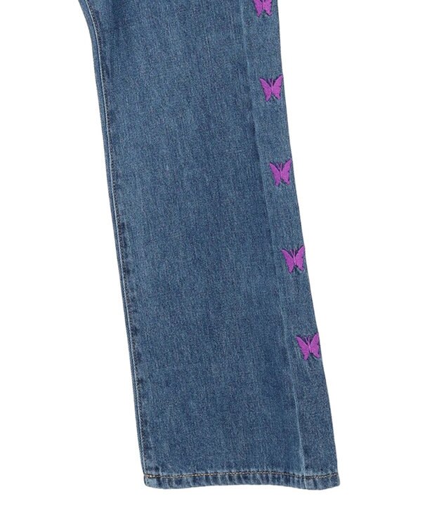Green Parks ・Ｄｏｕｂｌｅ　Ｆｌａｇｓ　チョウチョ刺繍フレアデニム Light Indigo