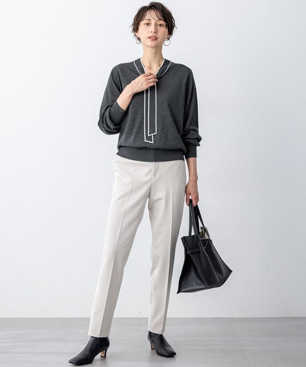 23区 【洗える】ウーステッドウール ボウタイ ニット グレー系