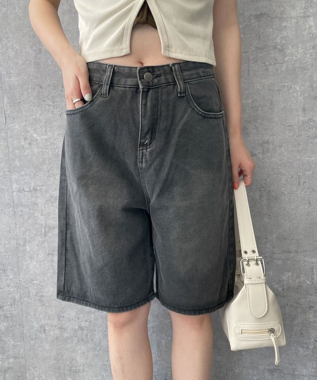 WEGO ワイドハーフデニムパンツ スミクロ