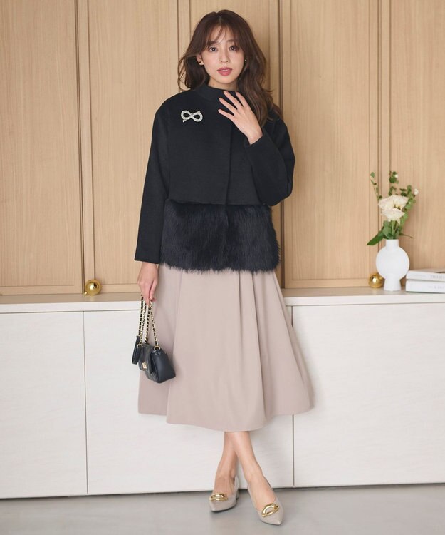 Feroux ウール混 ショートコート ブラック系