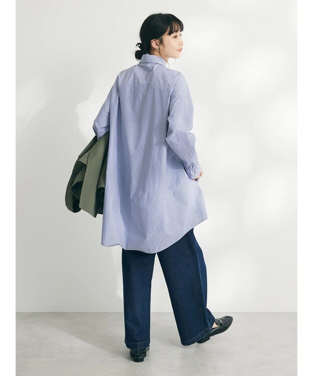 CRAFT STANDARD BOUTIQUE イージーケアコクーンポケ付きチュニック Stripe Navy