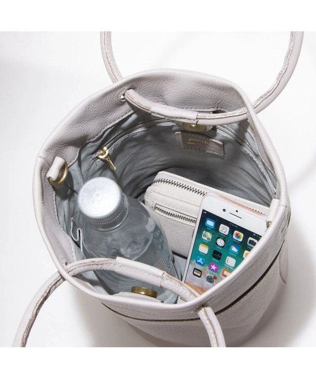 UNBILLION 【テレビ ドラマ着用アイテム】ペルケ perche / 姫路レザー丸手ハンドル2wayバケツバッグ ライトグレー