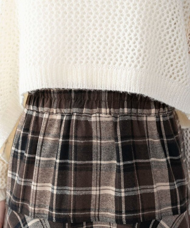 WEGO チェックアシンメトリーフリルロングスカート ブラウンチェック1