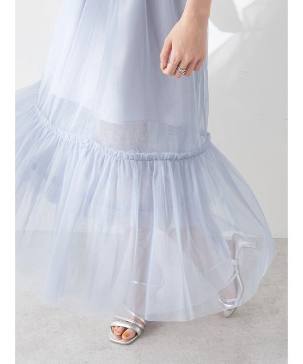 earth music&ecology ティアードチュールスカート Grayish Blue