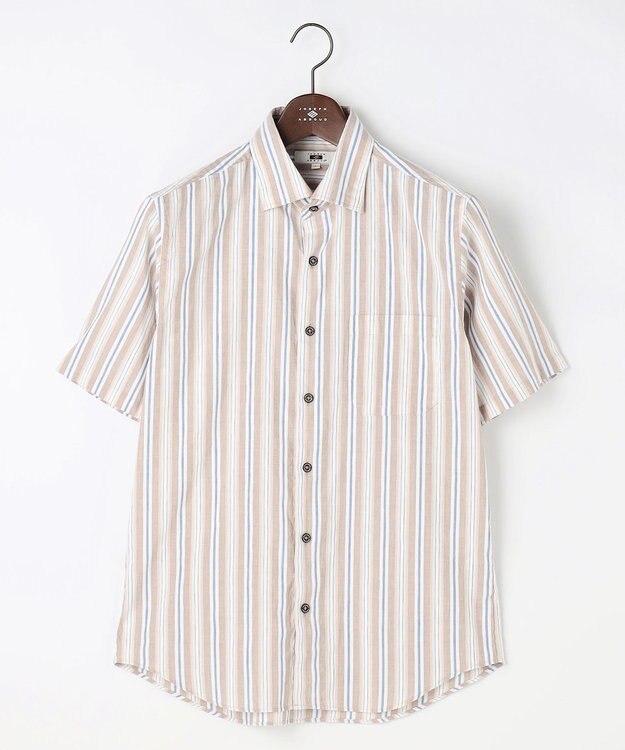 JOSEPH ABBOUD 【キングサイズ・清涼・リネンブレンド】コットンリネン ボイルコード　半袖 シャツ ベージュ系1