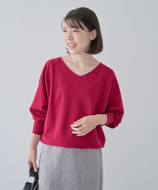 Green Parks 洗える　Ｖネックドルマンニットプルオーバー Rose