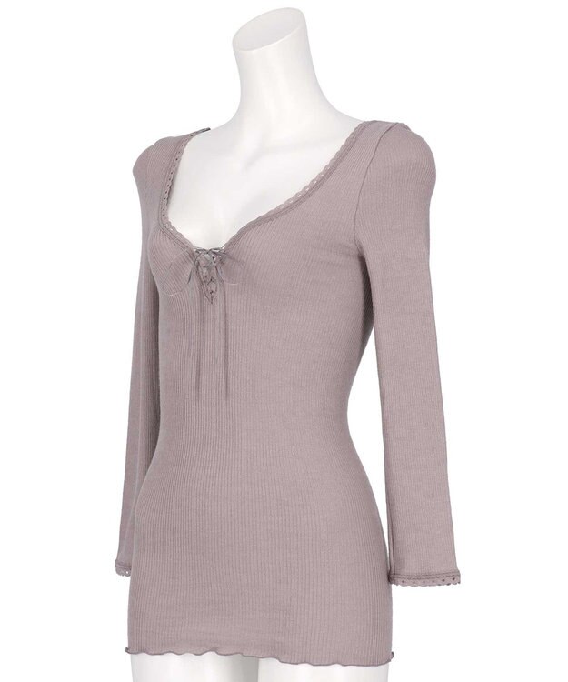 AMPHI あったかインナー 薄手 リブ素材 ９分袖 長袖 UWF360 アンフィ／ワコール ピーチ