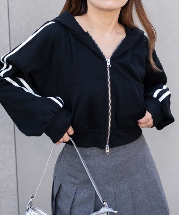 WEGO 【あったか】裏起毛Wジップショートパーカー ブラックその他