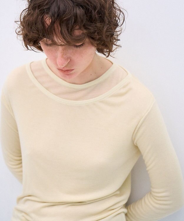 ATON SILK BLENDED CIRCULAR RIB | クルー＆クルーレイヤードプルオーバー YELLOW