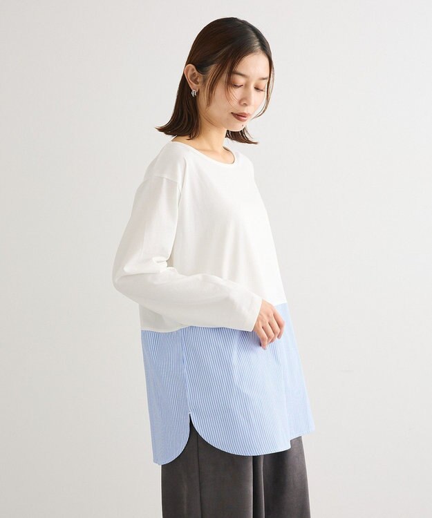 Green Parks 裾ドッキングホワイトインナー Stripe Blue