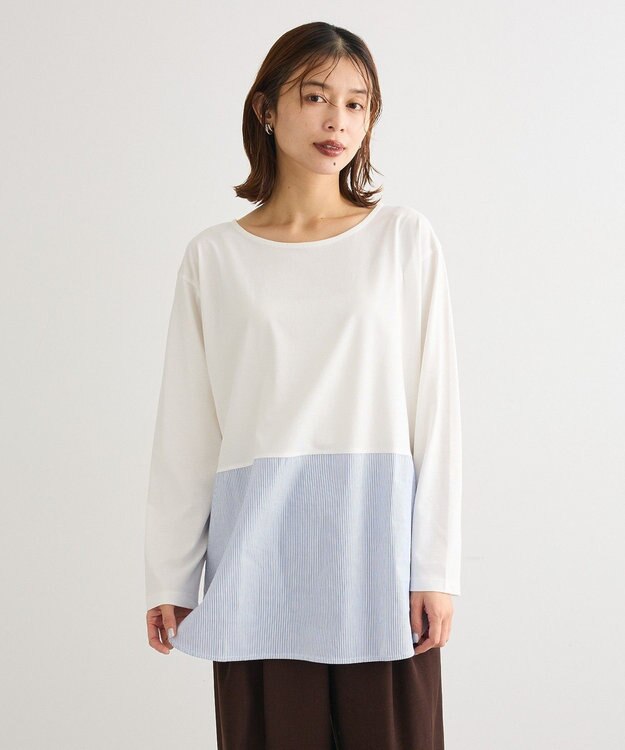 Green Parks 裾ドッキングホワイトインナー Stripe White