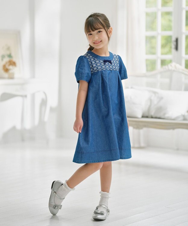 組曲 KIDS 【110-140㎝】レースコンビデニム ワンピース ブルー