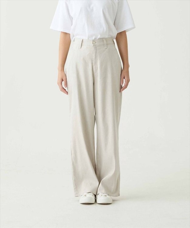 caqu linen rayon stretch wide pants リネンレーヨンストレッチワイドパンツ ecru